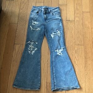 American Eagle Outfitters Light Blue Distressed Flare Jeans